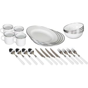 image:imageStansport Deluxe 24Piece Enamel Tableware Set  Enamel Plates and Bowls Lightweight and Durable Camp Dish Set for Camping and Backpacking Plates and Bowls for 4 PeopleWhite