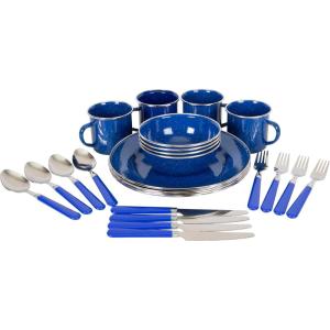 image:imageStansport Deluxe 24Piece Enamel Tableware Set  Enamel Plates and Bowls Lightweight and Durable Camp Dish Set for Camping and Backpacking Plates and Bowls for 4 PeopleBlue