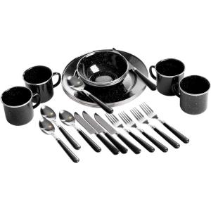 image:imageStansport Deluxe 24Piece Enamel Tableware Set  Enamel Plates and Bowls Lightweight and Durable Camp Dish Set for Camping and Backpacking Plates and Bowls for 4 PeopleBlack
